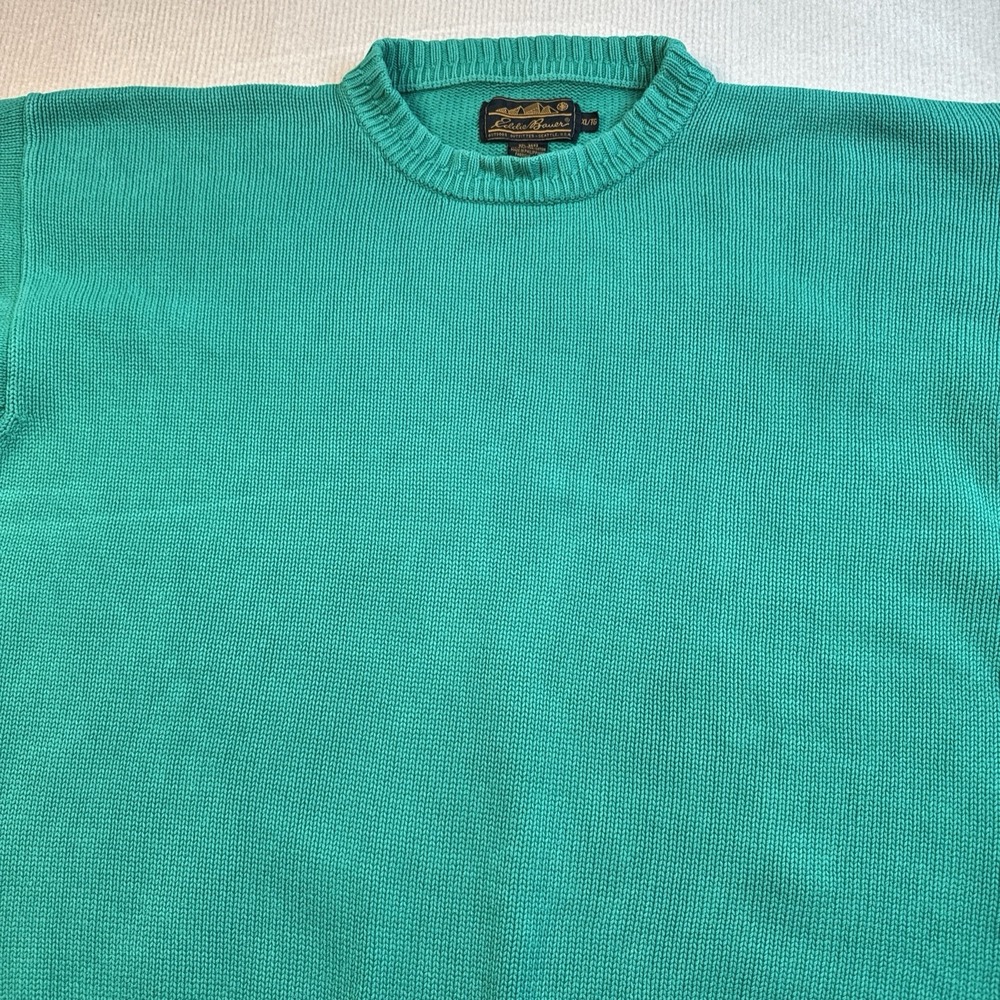 Eddie Bauer Sweater Mens XL Teal Green Vintage 90s Cotton Shaker Knit Crewneck‎ - Picture 7 of 8
